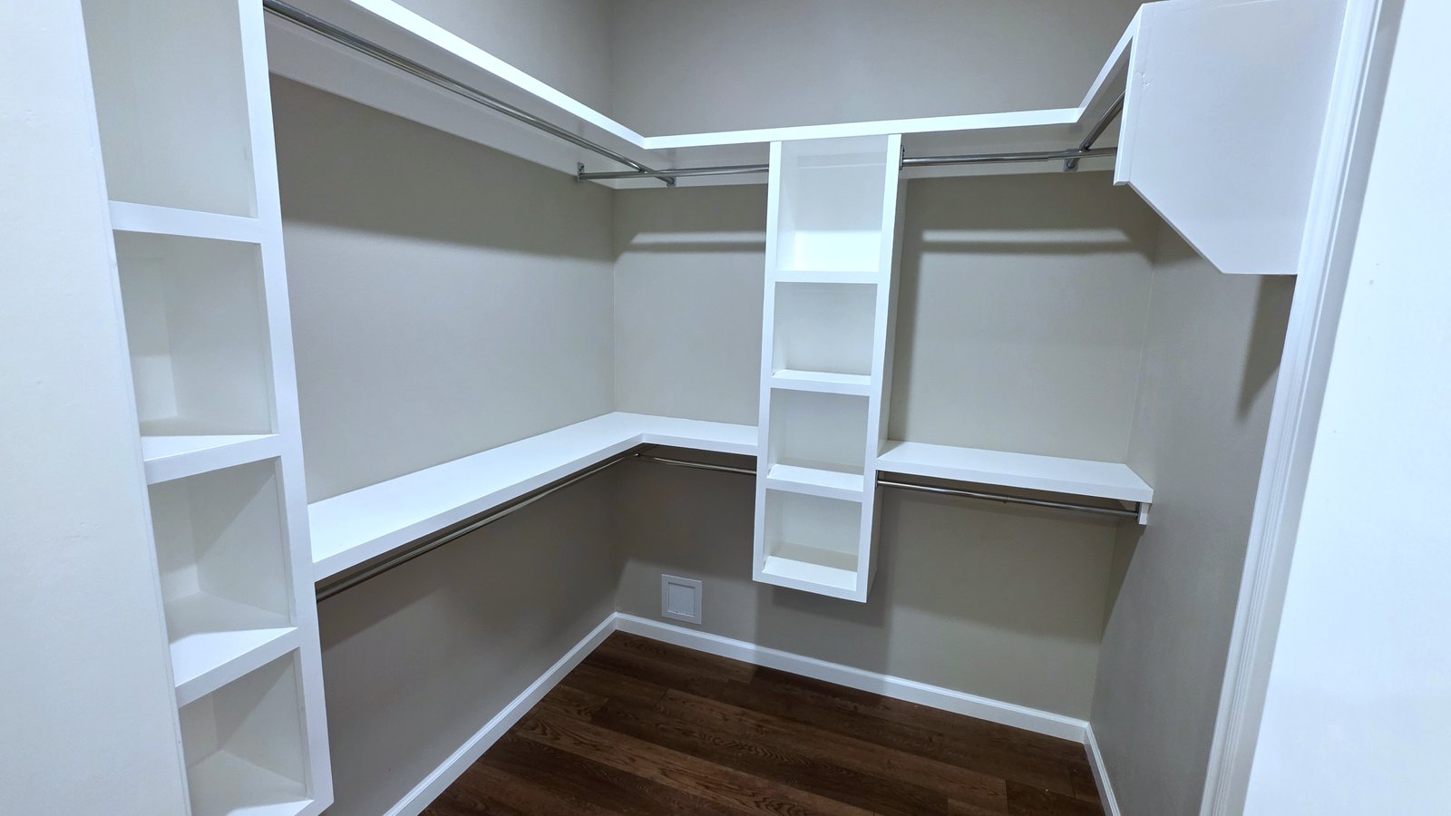 Walk-in closet with custom shelving